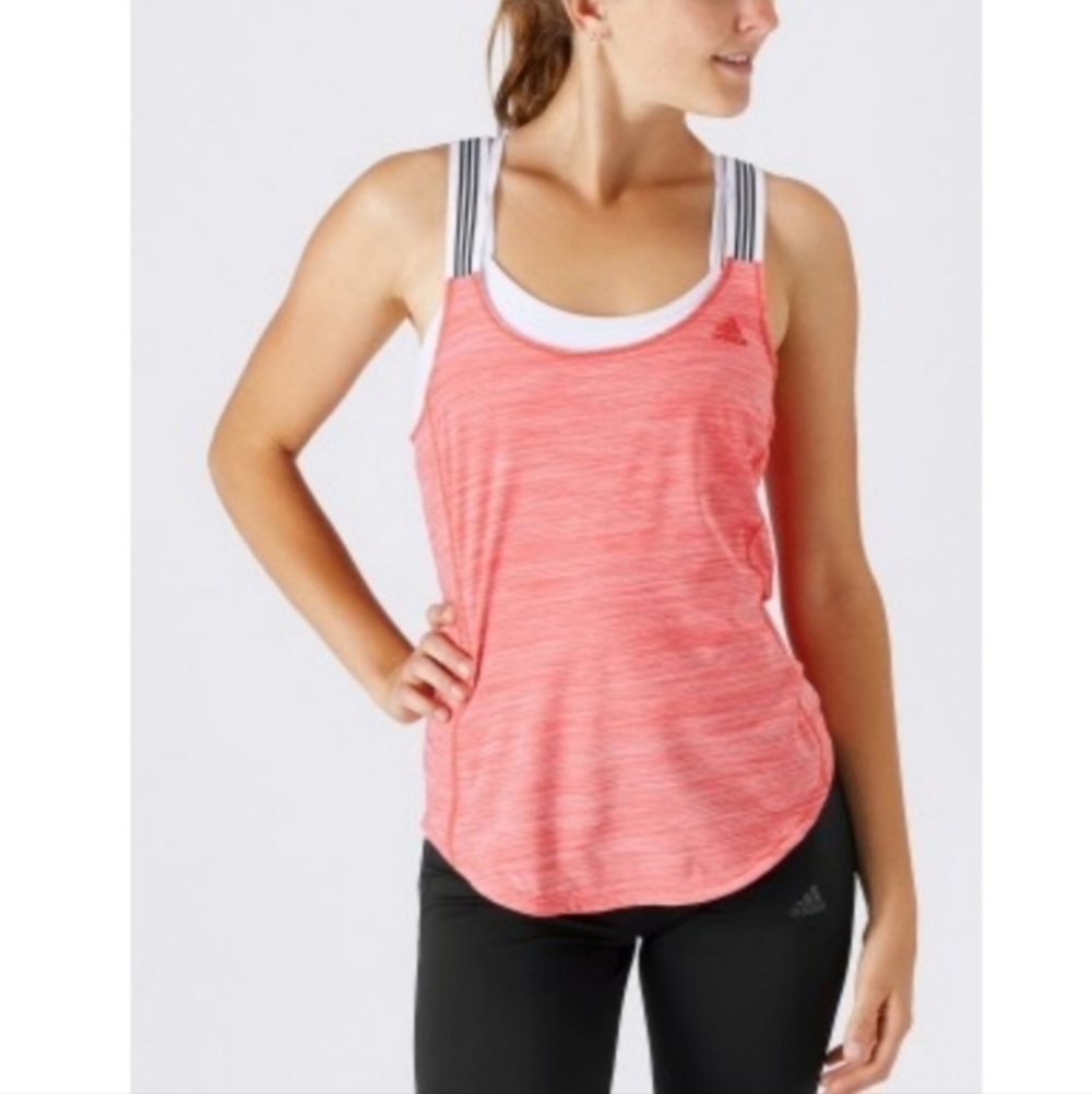 Adidas Climalite Performer X-Back Tank Top Coral Pink Cross Back Women's XS EUC